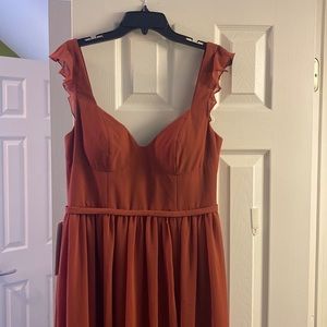 Brand new Terracotta Stassie dress from Azazie. Measurements listed in photo